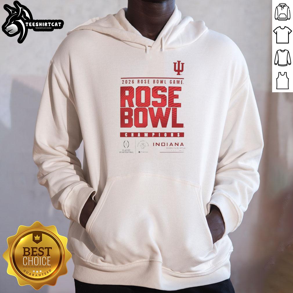 Alt Text: Official CFP 2025 Rose Bowl Game Champions Indiana Hoosiers logo hoodie featuring a vibrant team design.
