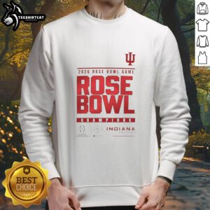 Alt Text: Indiana Hoosiers logo sweatshirt celebrating the Official CFP 2025 Rose Bowl Game Champions, stylish and cozy.
