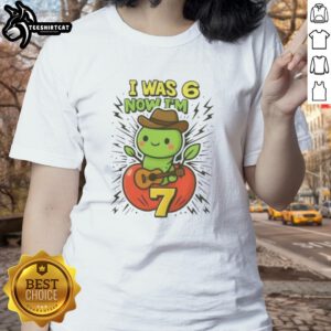 Alt Text: Cute 'I Was 6 Now I'm 7 Years Old' meme graphic on a ladies tee for a fun 7th birthday celebration.