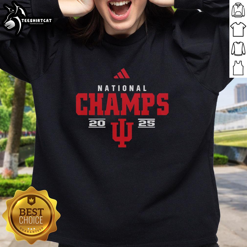 Official Indiana Hoosiers Premium NCAA 2026 CFP National Champions mascot sweatshirt in red and white, showcasing team pride.