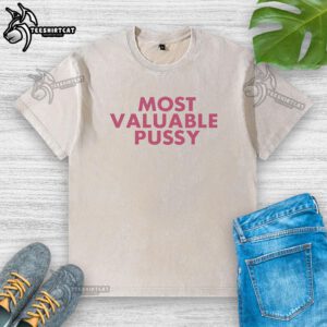 Official Melina Most Valuable Pussy Washed T-Shirt featuring a stylish design, perfect for casual wear and cat lovers.