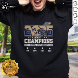 Official Montana State Bobcats FCS National Champions 2025 helmet logo sweatshirt showcasing team spirit and pride.