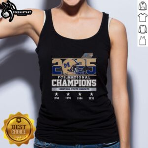 Alt Text: Official Montana State Bobcats FCS National Champions 2025 helmet logo on a stylish tank top.
