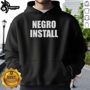 Official Negro Install Hoodie displayed on a mannequin, showcasing its stylish design and comfortable fit.