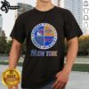 Alt Text: Official New York City Sports T-Shirt featuring Rangers, Knicks, Bills, and Yankees logos in a stylish design.