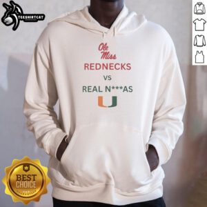 Official Ole Miss Rebels Red Necks vs Miami Hurricanes hoodie featuring vibrant team colors and bold graphics.