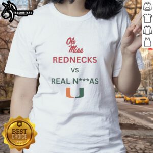 Official Ole Miss Rebels Red Necks vs Miami Hurricanes Ladies Tee showcasing team spirit and vibrant colors.
