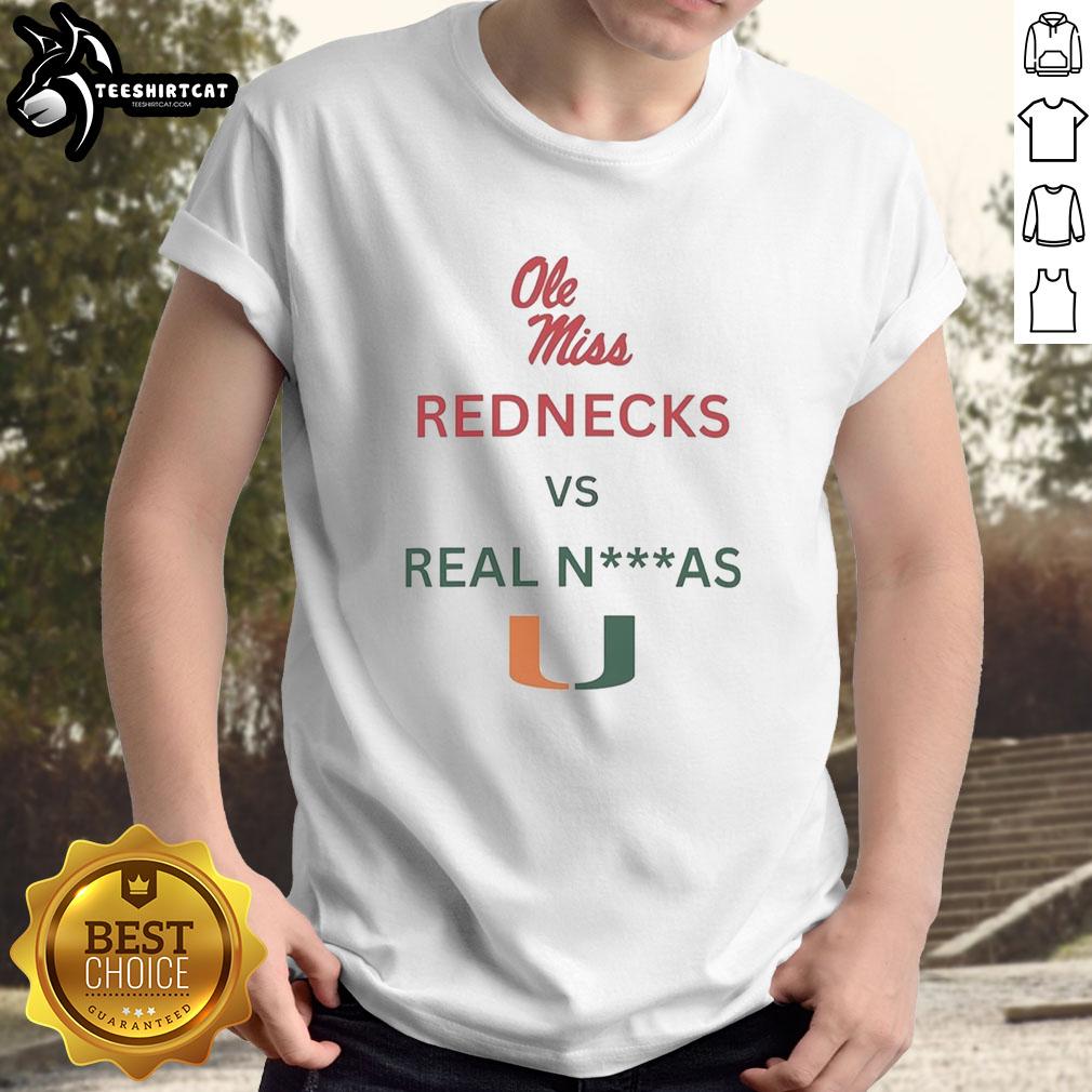Official Ole Miss Rebels Red Necks vs Miami Hurricanes T-Shirt featuring bold graphics and team colors.