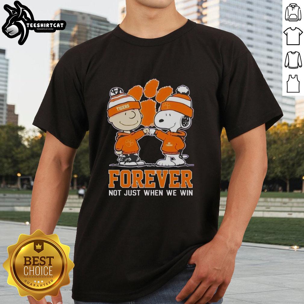 Alt Text: Official Peanut Snoopy Charlie Brown Clemson Tigers Forever T-Shirt, perfect for true fans, not just when we win.