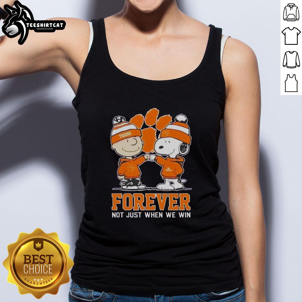 Official Peanut Snoopy and Charlie Brown tank top for Clemson Tigers fans - 'Forever, Not Just When We Win' design.
