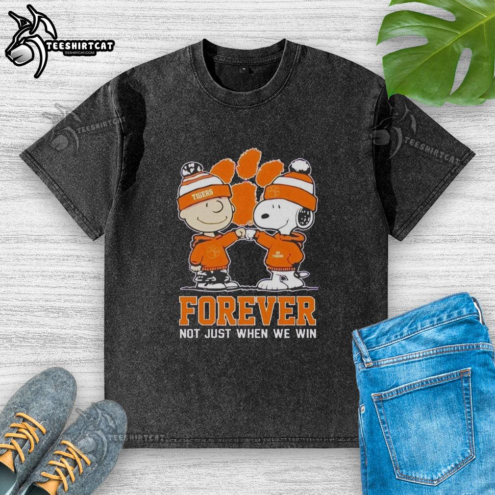Official Peanut Snoopy Charlie Brown Clemson Tigers Forever T-Shirt showcasing team spirit and style for fans.