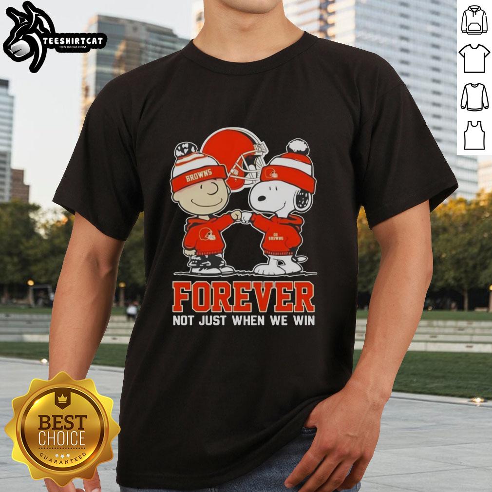 Alt Text: Official Peanut Snoopy Charlie Brown Cleveland Browns Forever T-Shirt, perfect for fans showing team spirit year-round.