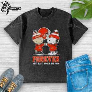 Official Peanut Snoopy and Charlie Brown Cleveland Browns Forever T-shirt, celebrating team spirit beyond game day.