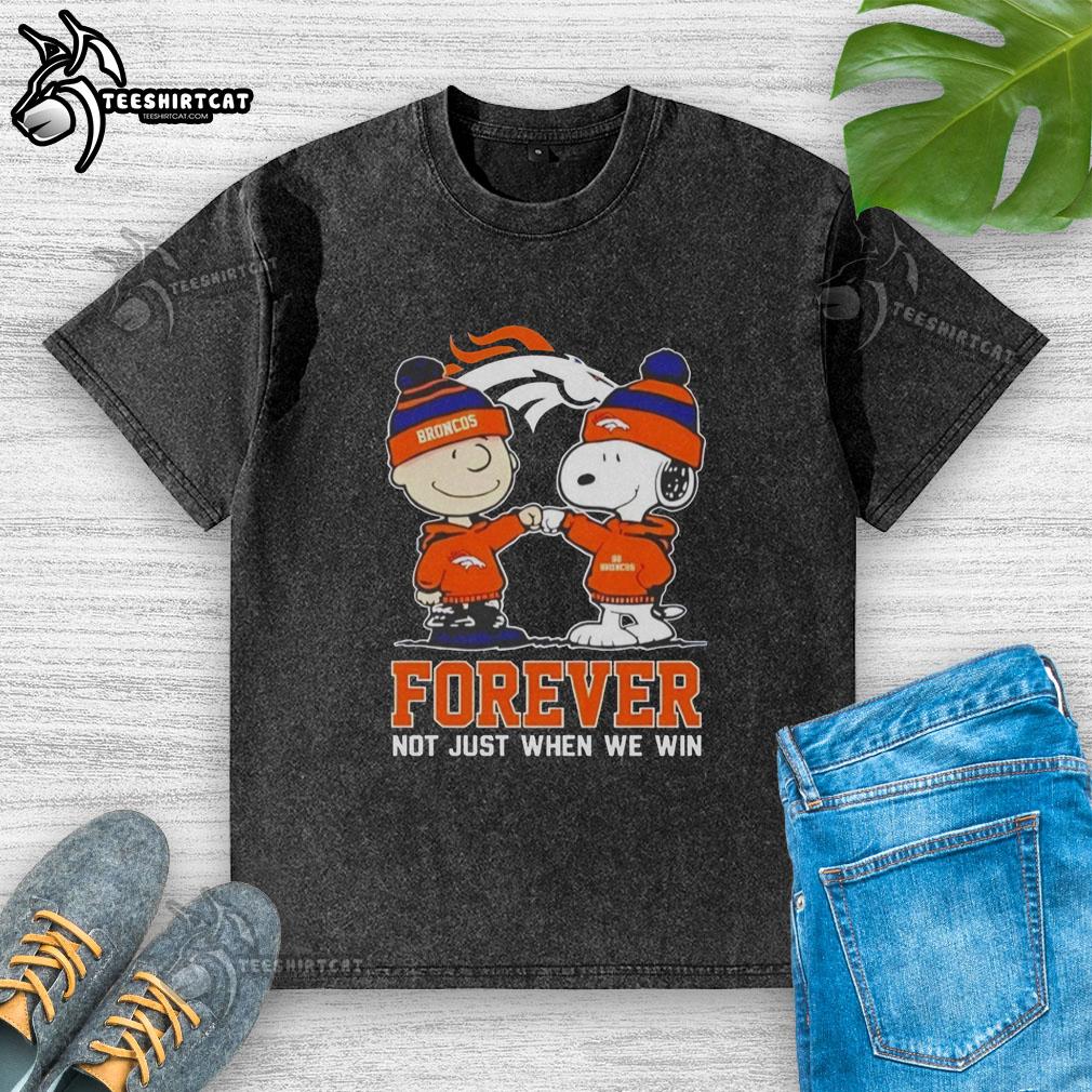 Official Peanut Snoopy Charlie Brown Denver Broncos Forever T-Shirt showcasing team spirit and playful design.