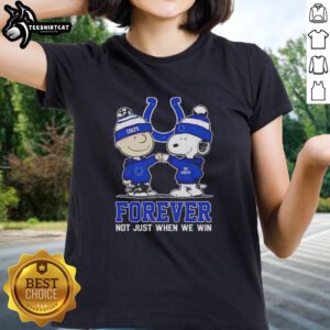 Official Peanut Snoopy Charlie Brown Indianapolis Colts Forever Tee for ladies, showcasing team spirit and playful design.