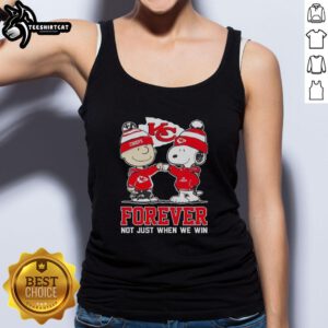 Official Peanut Snoopy and Charlie Brown Kansas City Chiefs Forever tank top, perfect for loyal fans all season long.