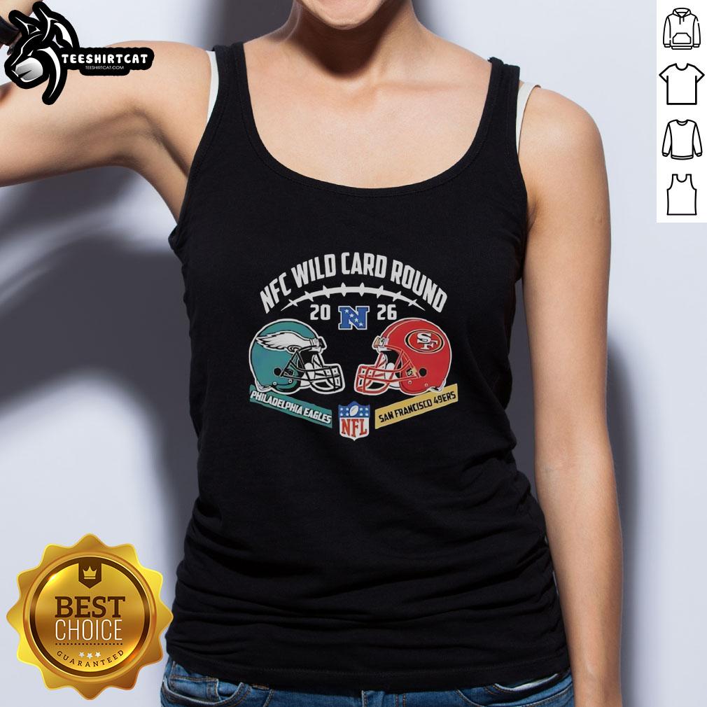 Official Philadelphia Eagles vs San Francisco 49ers 2026 NFC Wild Card Round tank top featuring team logos and vibrant design.