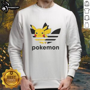 Official Pokemon Anniversary Pikachu Trefoil Parody Logo Sweatshirt featuring vibrant colors and unique design.