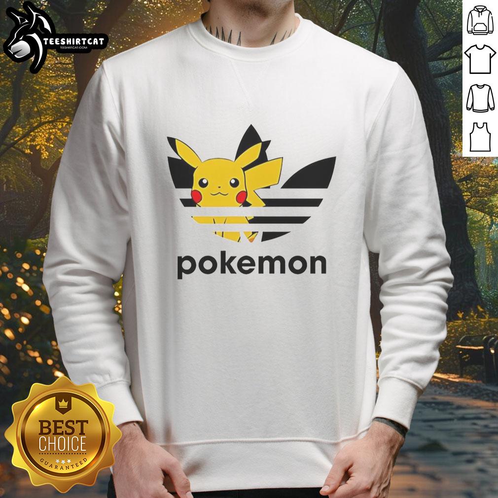 Official Pokemon Anniversary Pikachu Trefoil Parody Logo Sweatshirt featuring vibrant colors and unique design.