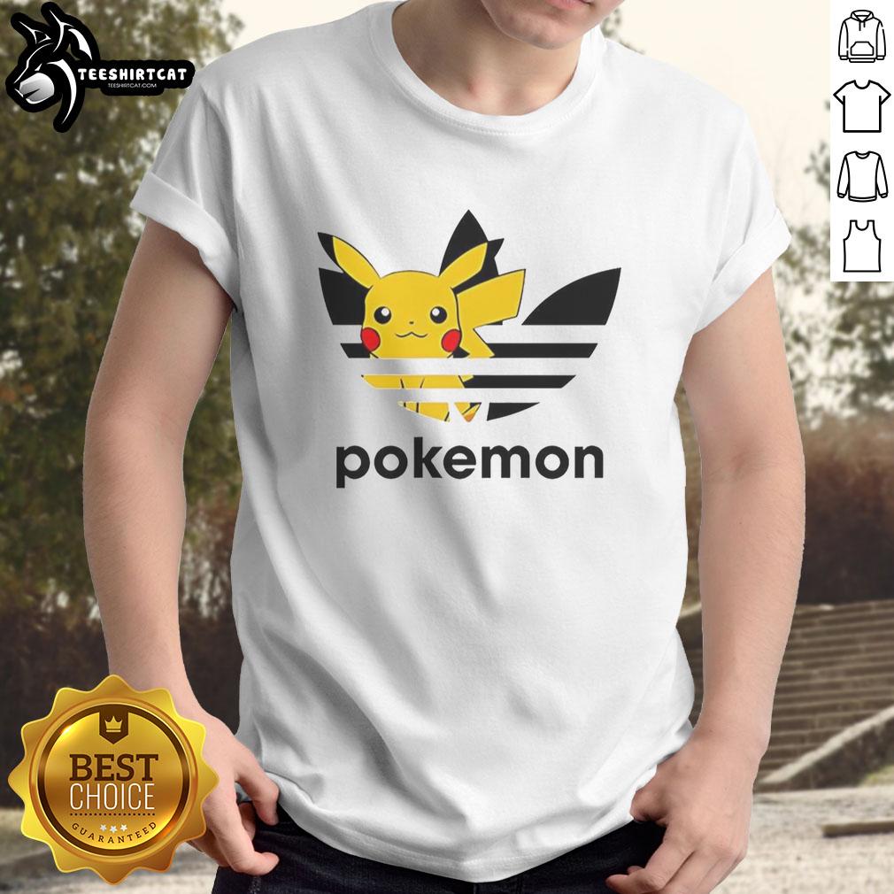 Alt Text: Official Pokemon Anniversary Pikachu Trefoil Parody Logo T-Shirt featuring Pikachu with a playful design and vibrant colors.