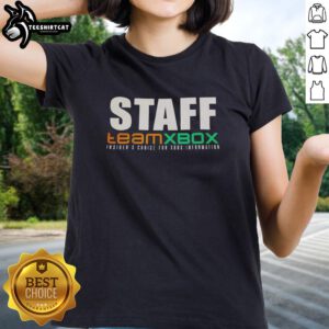 Official Xbox Insiders staff team wearing 'Choice for Xbox Information' ladies tee, showcasing Xbox community spirit.