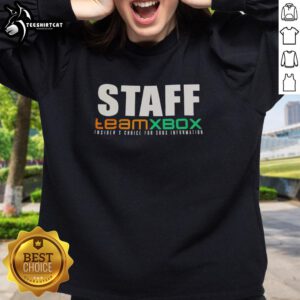 Official Staff Team Xbox Insiders Choice sweatshirt featuring Xbox logo and vibrant design for gaming enthusiasts.