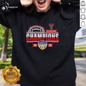 Alt Text: Official Texas Tech Red Raiders 2026 Capital One Orange Bowl Champions locker room sweatshirt displayed on a hanger.