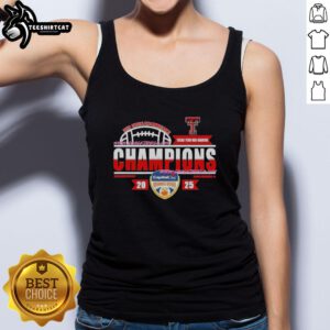 Alt Text: Official Texas Tech Red Raiders 2026 Capital One Orange Bowl Champions locker room tank top displayed on a hanger.