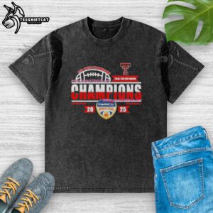 Alt Text: Official Texas Tech Red Raiders 2026 Capital One Orange Bowl Champions locker room washed t-shirt, celebrating victory.
