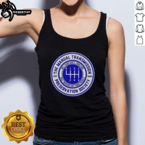 Vintage tank top from the Official Manual Transmission Preservation Society, Est. 1904, featuring classic car graphics.