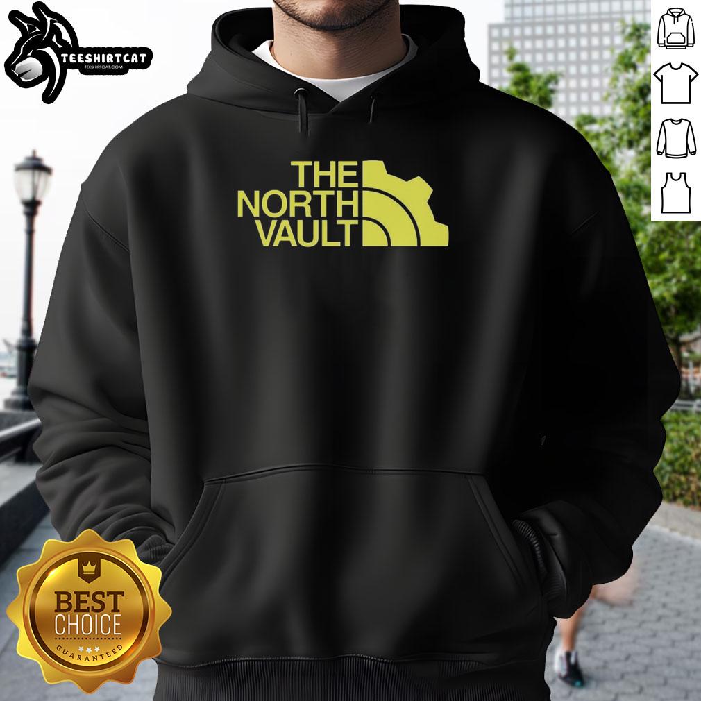 Parody hoodie featuring the Official The North Vault logo, a creative twist on outdoor apparel fashion.