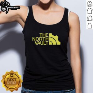 Official The North Vault Logo Parody Tank Top featuring a humorous twist on the iconic outdoor brand logo.