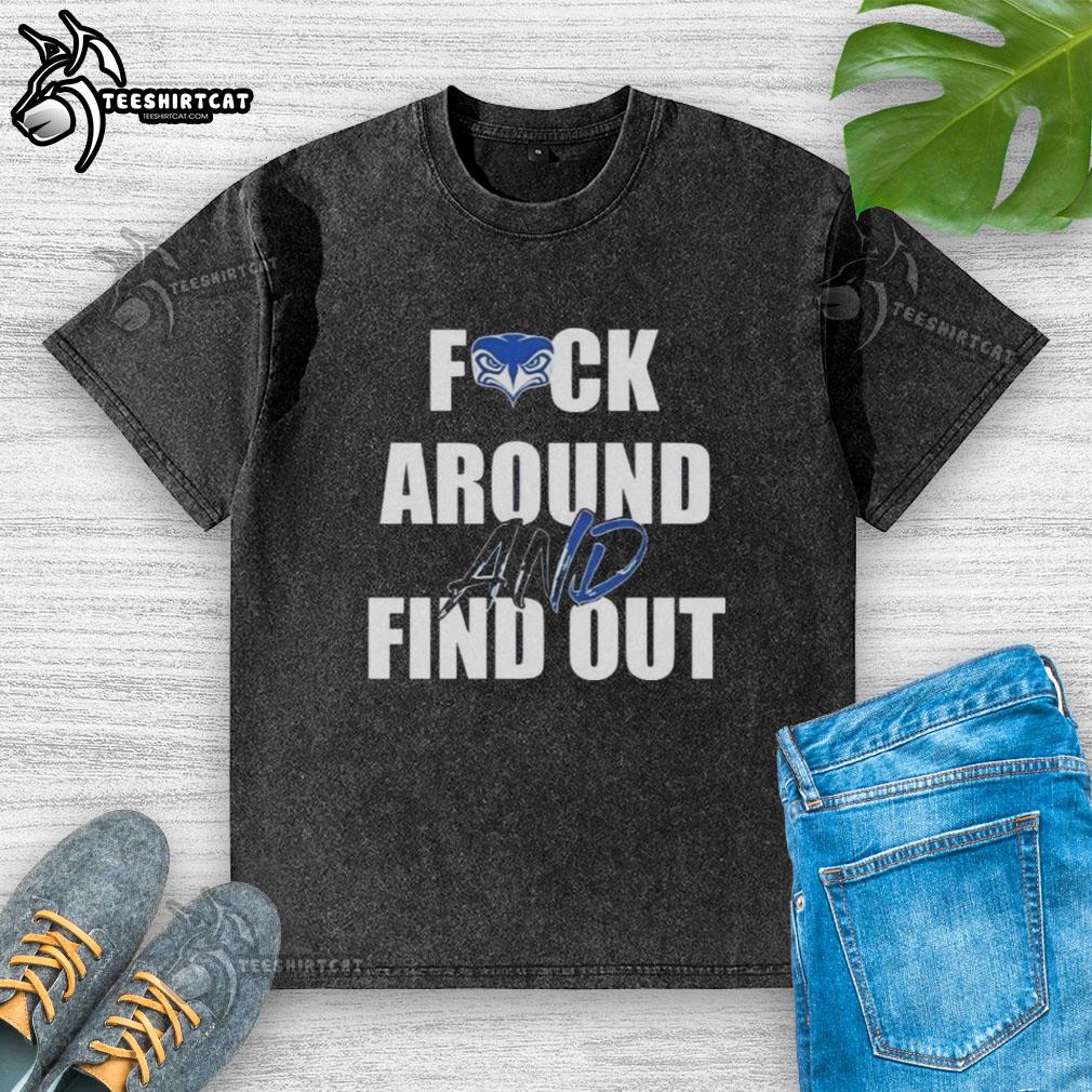 Original Fck Around And Find Out Seattle Seahawks washed t-shirt in navy blue, perfect for fans and casual wear.