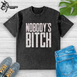 Alt Text: Original Jimmy Uso Nobody's Bitch washed t-shirt featuring bold graphic design and comfortable fit for fans.