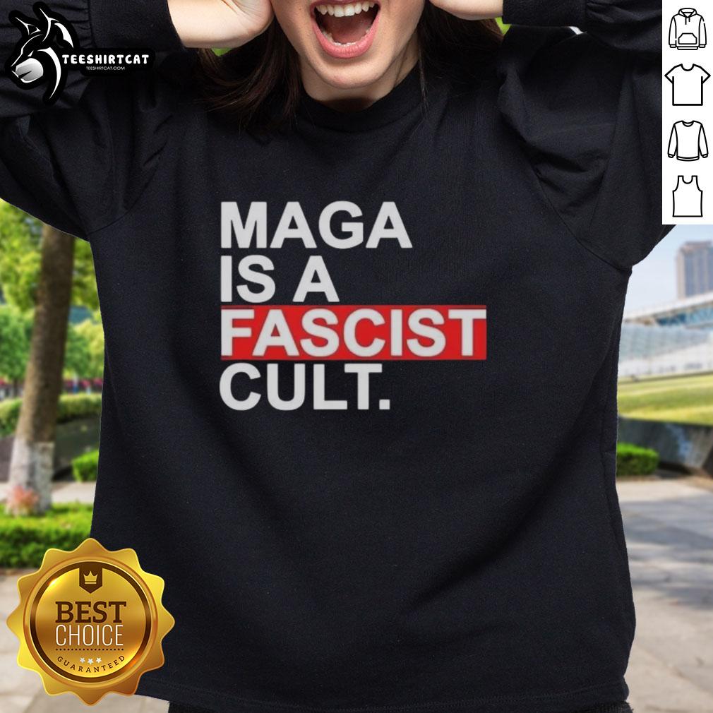 Original Maga Is A Fascist Cult Ice Sweatshirt featuring bold text on a stylish, cozy design for political statement wear.