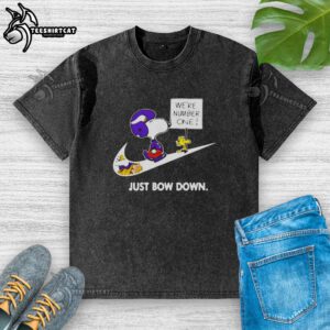 Original Minnesota Vikings Are Number One Just Bow Down Snoopy washed t-shirt showcasing team spirit and playful design.