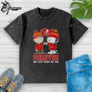 Alt Text: Original Peanut Snoopy and Charlie Brown Tampa Bay Buccaneers Forever t-shirt showcasing team spirit and casual style.