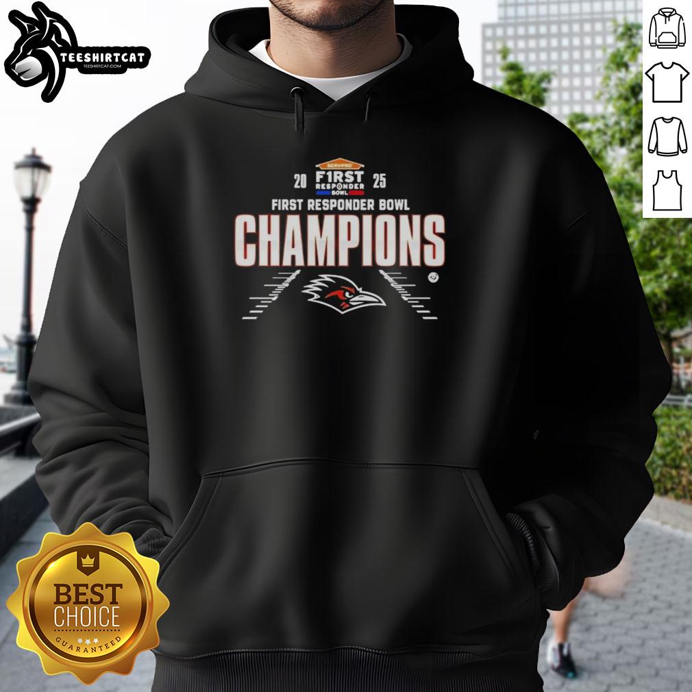 Alt Text: Original Utsa Roadrunners Football 2025 First Responder Bowl Champions Hoodie showcasing team pride and victory.