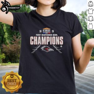 Alt Text: Original Utsa Roadrunners Football 2025 First Responder Bowl Champions Ladies Tee featuring team logo and vibrant design.