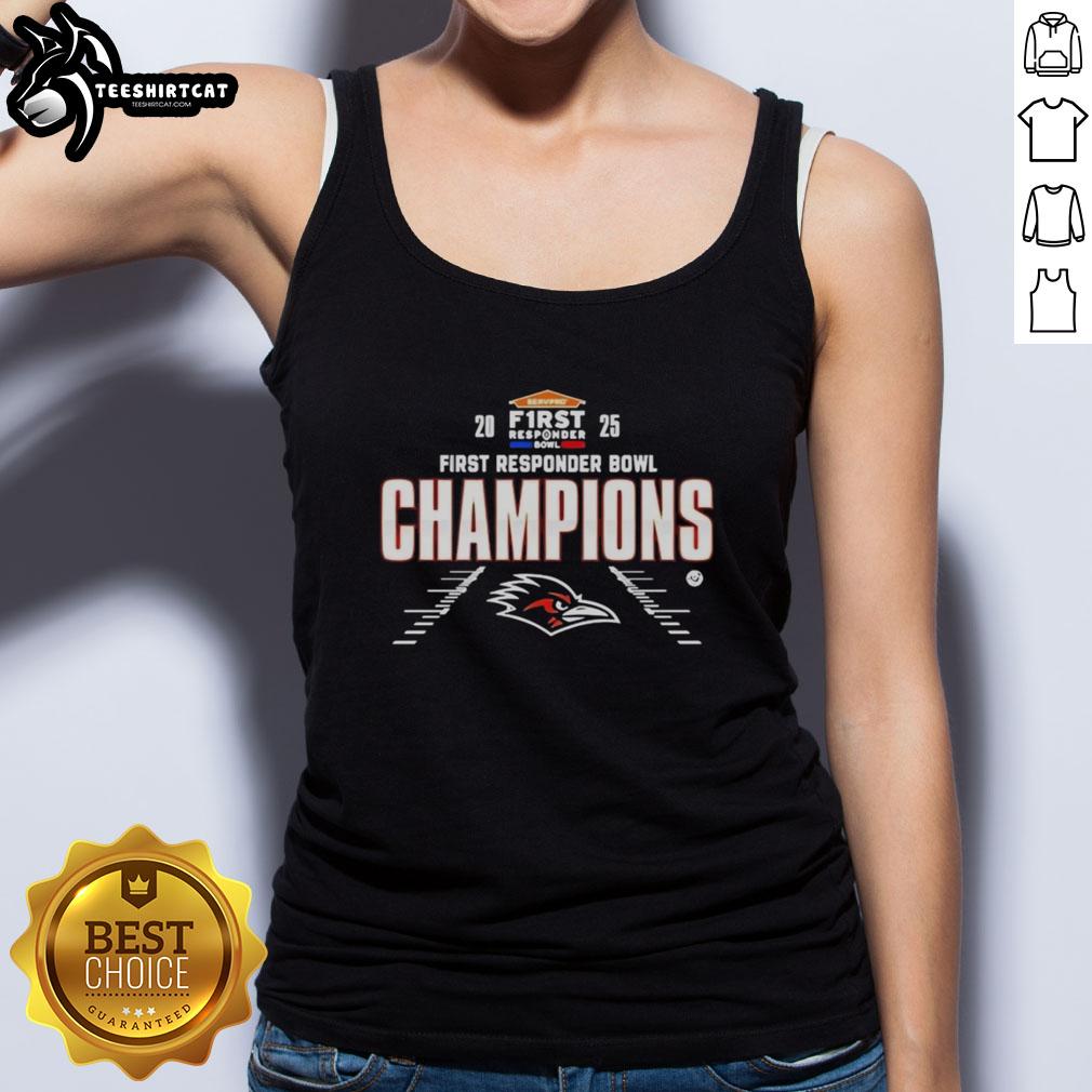 Original Utsa Roadrunners Football 2025 First Responder Bowl Champions tank top featuring team logo and vibrant colors.