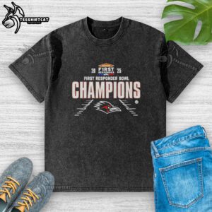 Original Utsa Roadrunners Football 2025 First Responder Bowl Champions washed t-shirt featuring team logo and vibrant design.
