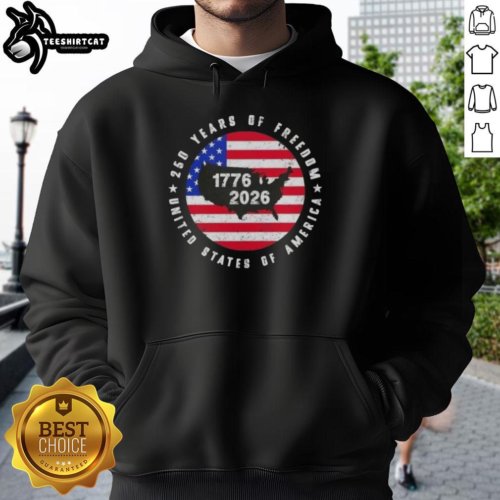 Premium American Freedom 250th Anniversary hoodie featuring a US map design, celebrating 1776-2026.