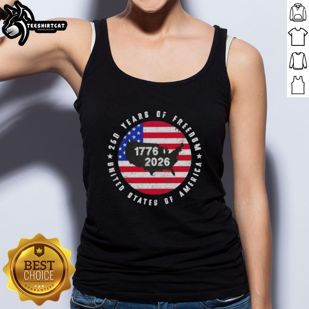Premium American Freedom 250th Anniversary tank top featuring a US map design celebrating 1776-2026.