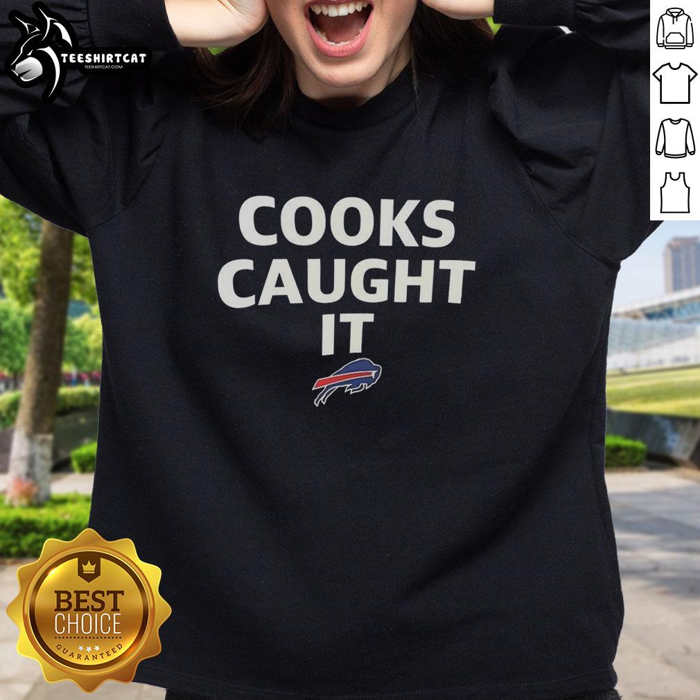 Premium Buffalo Bills Cooks Caught It Sweatshirt in blue with logo, perfect for game day fashion and fan apparel.
