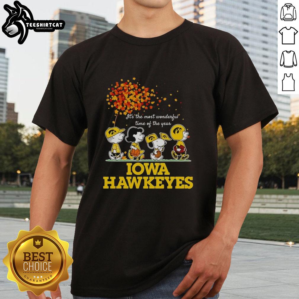 Premium Charlie Brown, Sally Brown, Snoopy, and Woodstock T-shirt for Iowa Hawkeyes fans celebrating 'It's The Most Wonderful Time'