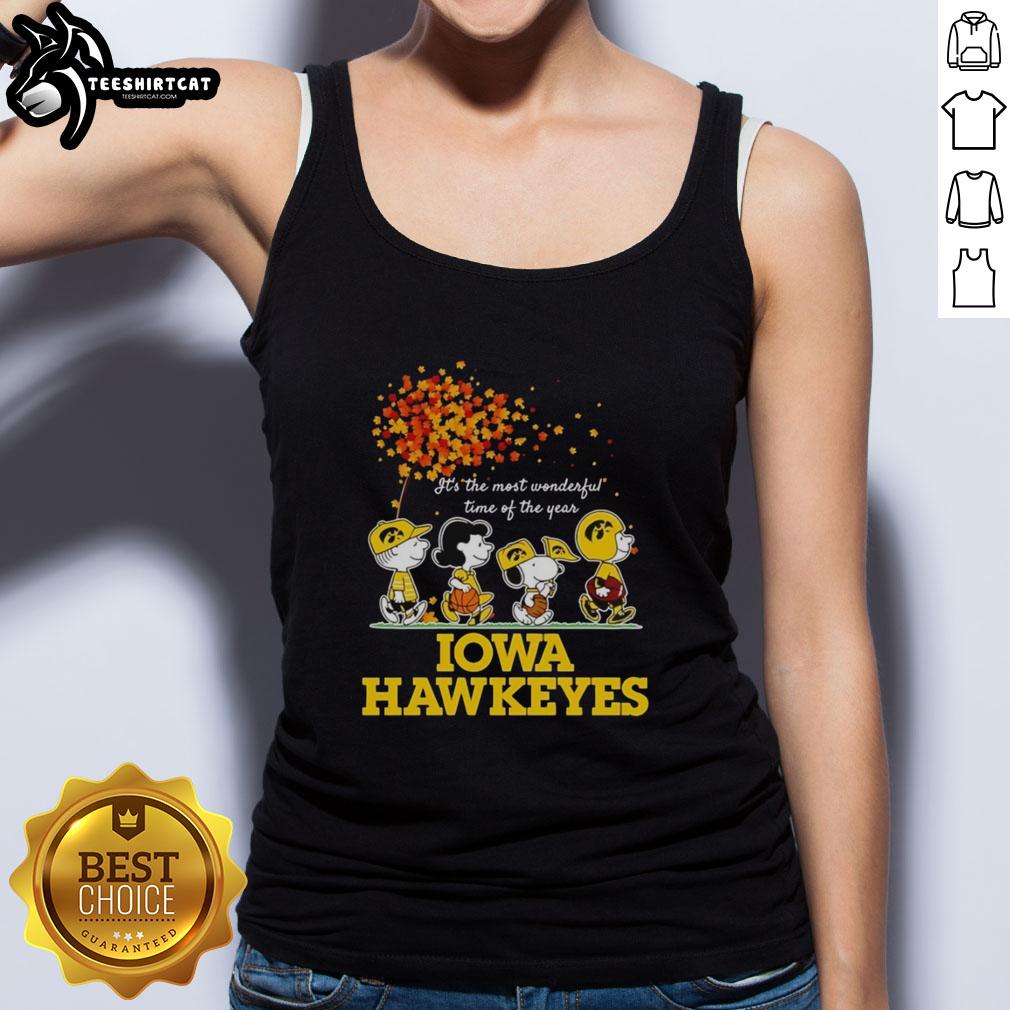 Premium Charlie Brown Sally Brown Snoopy Woodstock Iowa Hawkeyes tank top for the most wonderful time of the year.
