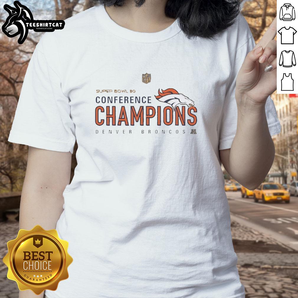 Premium Denver Broncos Super Bowl 50 Conference Champions ladies tee in bold colors, perfect for fans celebrating victory.
