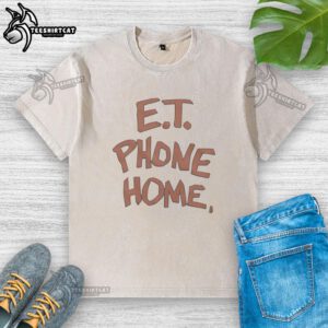 Premium ET Phone Home washed t-shirt featuring a vintage design and soft fabric, perfect for casual wear and nostalgia.