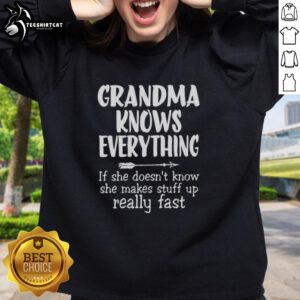 Premium sweatshirt featuring 'Grandma Knows Everything' text, perfect for cozy, humorous casual wear.