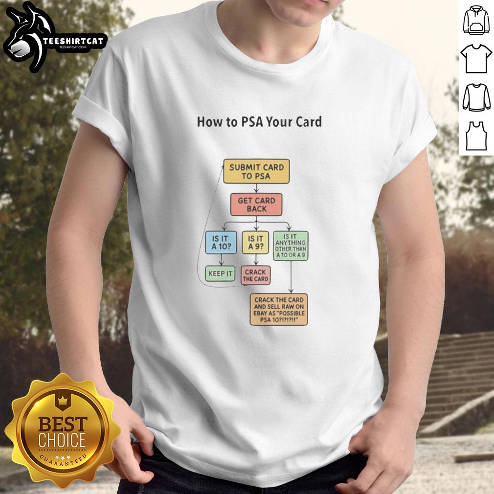 Premium 'How To PSA Your Card' T-Shirt for submitting cards to PSA and getting them back, perfect for collectors.